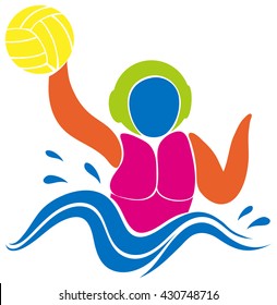 Sport icon design for water polo in colors illustration