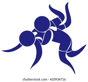 Sport icon design for wrestling in blue illustration