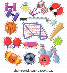 Sport Icon Doodle Sticker Patches Set on Isolated White Background