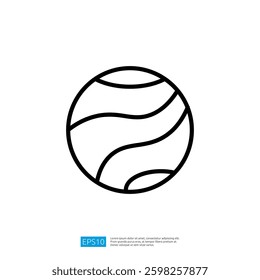 Sport Icon Featuring a Simplistic Line Drawing of a Round Ball with Wavy Patterns in Minimalist Style