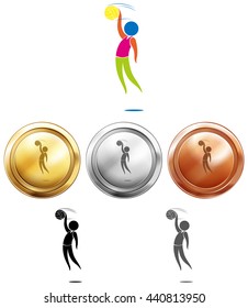 Sport icon for handball and medals illustration