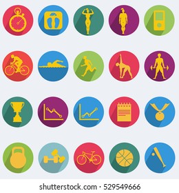 Sport icon with long shadow set in flat style isolated