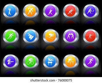 Sport Icon on Button with Metallic Rim Collection Original Illustration