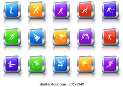 Sport Icon on Square Button with Metallic Rim Original Illustration