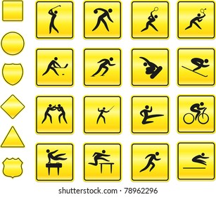 Sport Icon on Yellow Sign Button Collection Original Illustration