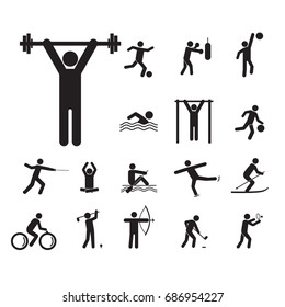 Sport Icon Playing People Black Set for Mobile Web or App Design. Vector illustration