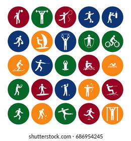 Sport Icon Playing People Set Color in the Circle for Web or App. Vector illustration