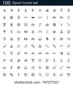 sport icon set with 100 vector pictograms. Simple outline fitness, gym isolated on a white background. Good for apps and web sites. 