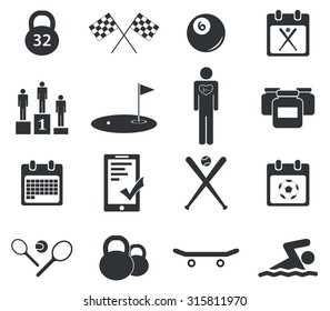 Sport icon set 4, simple black image, on white background