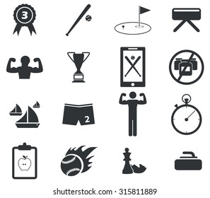 Sport icon set 5, simple black image, on white background