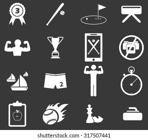 Sport icon set 5, simple white image on black background