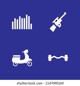 sport icon set. biceps dumbbell, motorbike and rifle vector icon for graphic design and web
