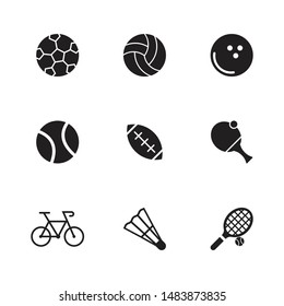 Sport icon set. black and isolated football, volleyball, bowling, tennis, american football, rocket, ping-pong, bicycle, badminton  vector illustration
