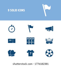 Sport icon set and bullhorn with stadium, ball and lockers. Goalkeeper related sport icon vector for web UI logo design.