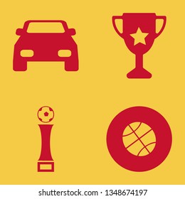 sport icon set with car, football cup and trophy cup vector illustration