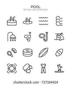 Sport  icon set. Collection of high quality outline pool pictograms in modern flat style. Swimming black pool symbol for web design and mobile app on white background. Diving line logo.