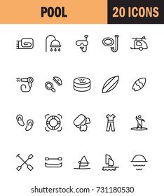 Sport  icon set. Collection of high quality outline pool pictograms in modern flat style. Swimming black pool symbol for web design and mobile app on white background. Diving line logo.