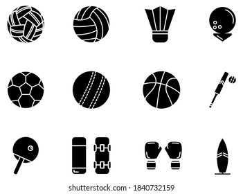 sport icon set with glyph style vector for your web design, logo, UI. illustration.Set includes icons as soccer, golf,cricket,volleyball, 