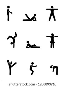 sport icon set, gym illustration, people silhouettes pictograms