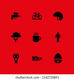 sport icon set. hot air balloon, bicycle and paintball vector icon for graphic design and web