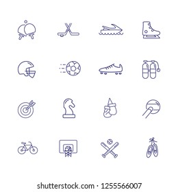 Sport icon set. Set of line icons on white background. Sport concept. T-shirt, rugby, bicycle. Vector illustration can be used for topics like hockey, football, sport