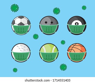 Sport icon set with mask and viruses covid19