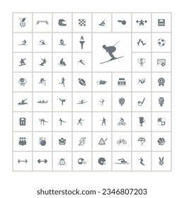 sport icon set with skiing, winter sport, silhouette of athletes, figure skating, fencing