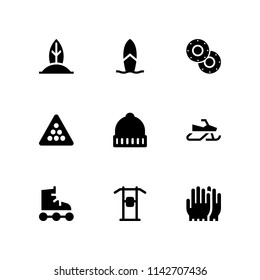 sport icon set. surfboard, winter hat and surf vector icon for graphic design and web
