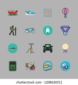 sport icon set. vector set about motorbike, car, aim and award icons set.