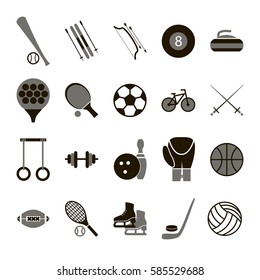 Sport Icon Signs and Symbols Black Set for Web or App Mobile. Vector illustration