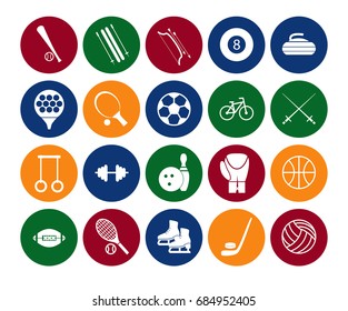 Sport Icon Signs and Symbols Set Color in the Circle for Web or App Mobile. Vector illustration