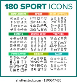 Sport Icon Thin Line Big Set Vector. Sport Symbol Package Bundle. Isolated Sign For Web Design Illustrations