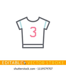 Sport icon. T-short with number 3. Editable stroke sketch icon. Stock vector illustration.