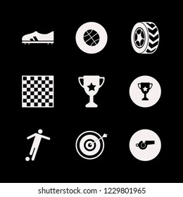 sport icon. sport vector icons set whistle, target, car wheel and football shoe