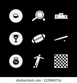 sport icon. sport vector icons set football player, winners podium, trophy cup and chess board