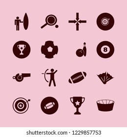 sport icon. sport vector icons set target, trophy cup, football stadium and billiard ball