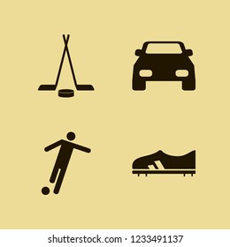 sport icon. sport vector icons set hockey, car, football shoe and football player
