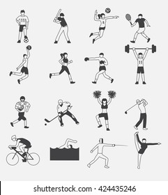 sport icon vector set 1 , man and women doing exercise