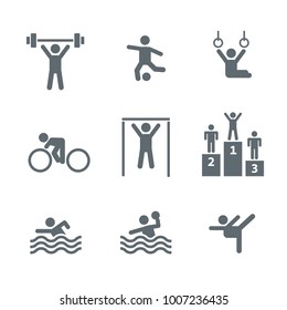 sport icon vector set flat illustration athlete football swim competition logo infographics water polo info graphics banner web site health win winner prize activity volleyball gym gymnastics bicycle