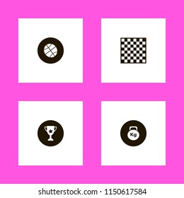 sport icons. basketball ball, trophy cup, chess board and weight vector icons set
