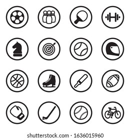 Sport Icons. Black Flat Design In Circle. Vector Illustration.