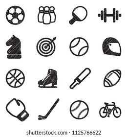 Sport Icons. Black Scribble Design. Vector Illustration.