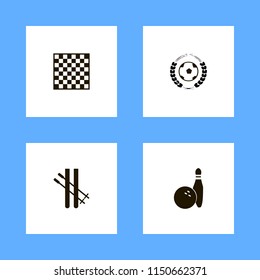 sport icons. bowling ball pin, skiing, football game and chess board vector icons set