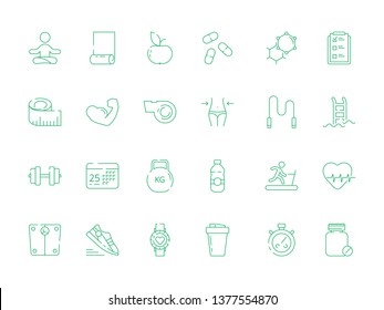 Sport icons. Health fitness nutrition and items trainer fit coaching dieting yoga vector symbols