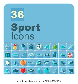 Sport icons. Large icons set. Modern flat icons. Vector illustration of flat colored pictogram with long shadows. Sign and symbols for sport.