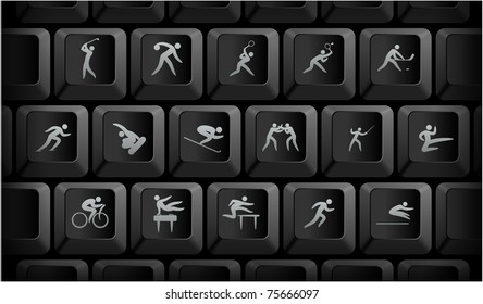 Sport Icons on Black Computer Keyboard Buttons Original Illustration