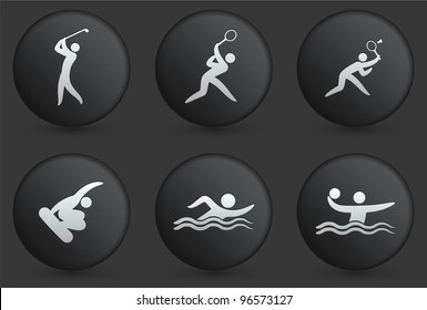 Sport Icons on Black Internet Button Collection Original Illustration