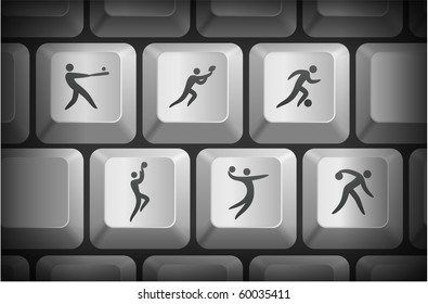 Sport Icons on Computer Keyboard Buttons Original Illustration