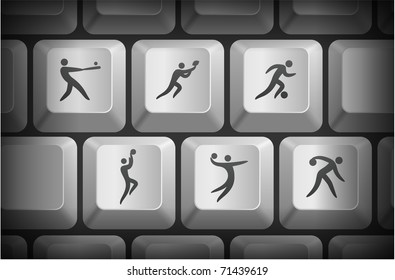 Sport Icons on Computer Keyboard Buttons Original Illustration