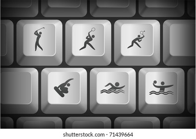 Sport Icons on Computer Keyboard Buttons Original Illustration